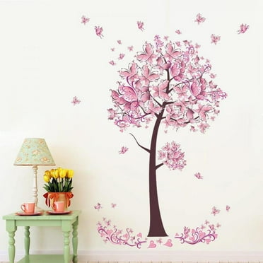 Decorative DIY Pink Wall Stickers Removable Wall Decals Girls Women Art Flower Mural Home Bedroom Living Room Bedroom Decor