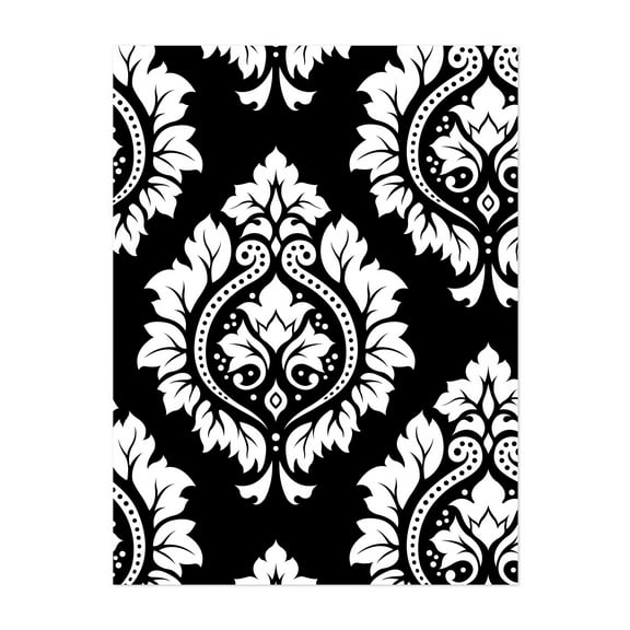 Decorative Damask Art White on Black - Digital Art Pattern Floral Black and White Geometric Abstract Modern Art Art Deco Unframed Wall Art Print 20 x 28 inches