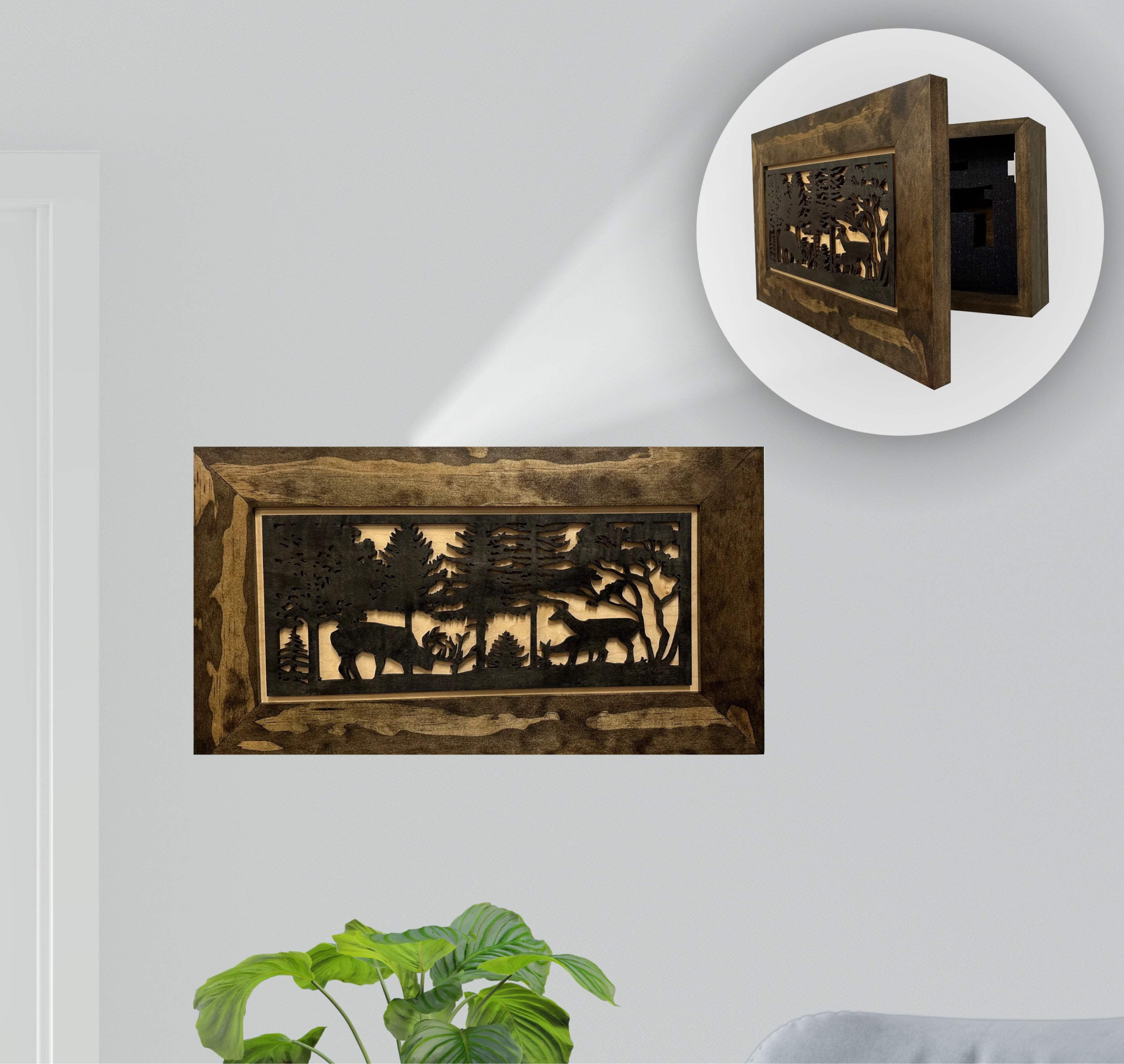 Hidden Gun Safe Wall Decor Deer Scene Concealed Pistol Storage Concealment Furniture Shelf Holds