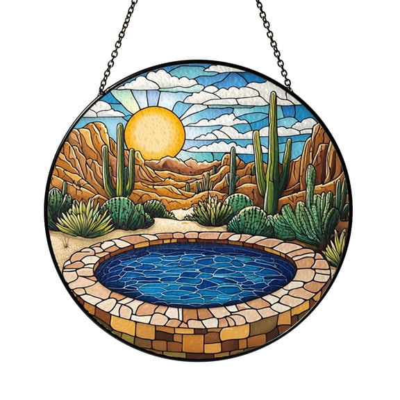 Decorative Desert Oasis Glass Style Window Art1701