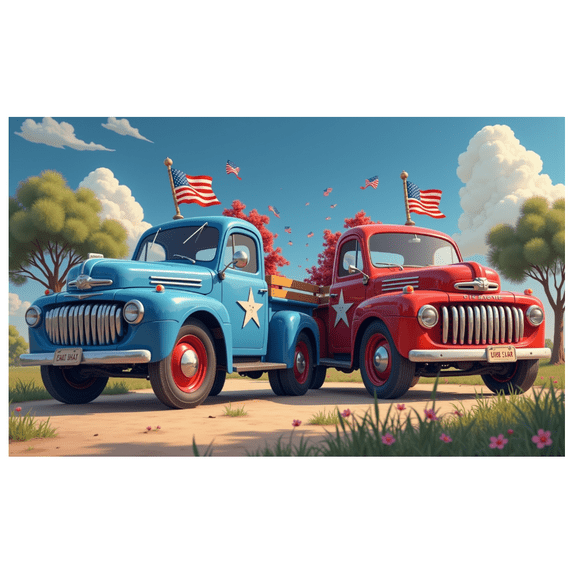 Decorative Design American Flag Truck Photography Backdrop for Fourth of July Celebration Party Event Decor