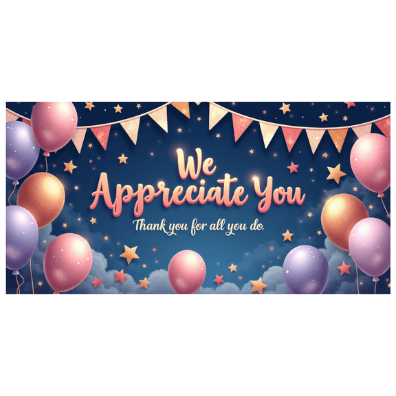 Decorative Design Appreciation Banner Colorful Balloons Star Theme Thank You for Office Party Team Event Employee Recognition