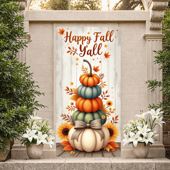 Decorative Design Autumn Banner Colorful Theme Pumpkin Decor Happy Fall Y'all for Thanksgiving Seasonal Holiday Indoor Decoration
