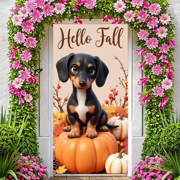 Decorative Design Autumn Banner Dachshund Fall Decoration for Seasonal Celebration Indoor Decor Outdoor Event