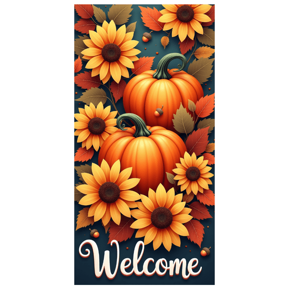 Decorative Design Autumn Banner Pumpkin Leaves Sunflowers for Thanksgiving Fall Welcome Party