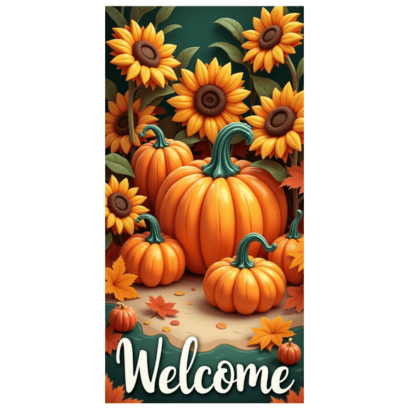 Decorative Design Autumn Banner Pumpkin Leaves Sunflowers for Thanksgiving Fall Welcome Party