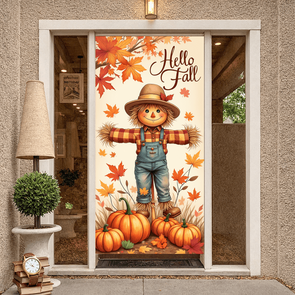 Decorative Design Autumn Banner Scarecrow Pumpkin Fall Leaves for Outdoor Decor Seasonal Celebration Wall Hanging