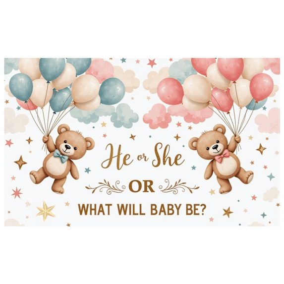 Decorative Design Baby Shower Banner Colorful Balloons Gender Reveal Teddy Bear Banner for Baby Shower Party Indoor Decoration Event Decoration