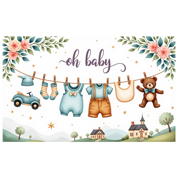 Decorative Design Baby Shower Decoration Cute Baby Clothes Bear Banner for Baby Shower Party Kids Event Celebration