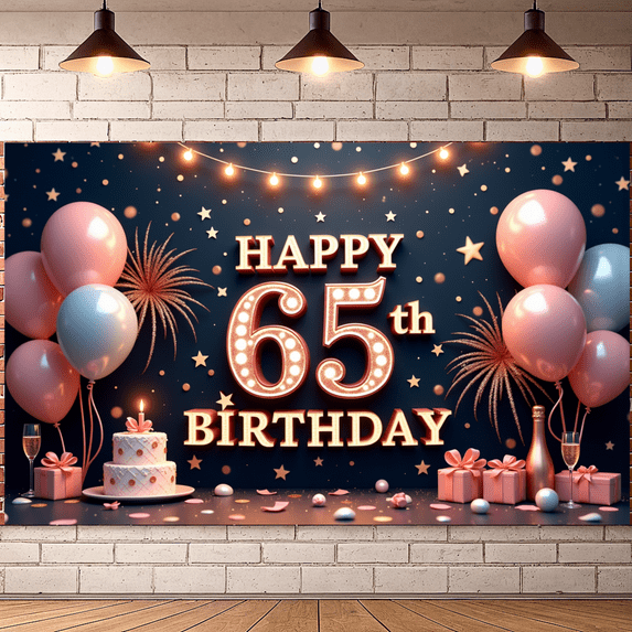Decorative Design Banner Balloon Decor Confetti Design 65th Birthday Banner for Birthday Celebration Indoor Party Event