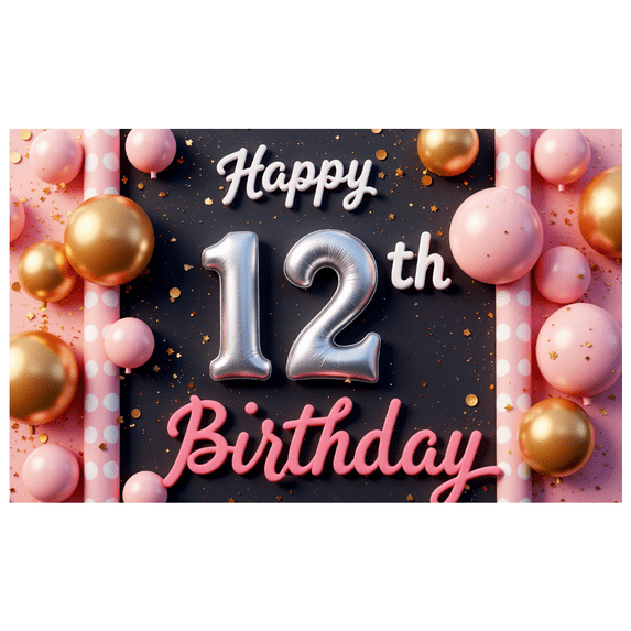 Decorative Design Banner Balloon Decoration 12th Birthday Banner Colorful Theme for Birthday Party Kids Celebration Indoor Decoration