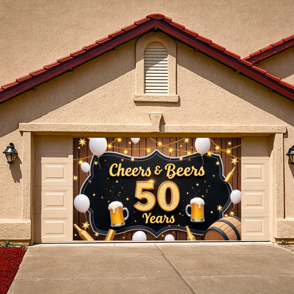 Decorative Design Banner Balloon Decoration Cheers & Beers Party Banner Beer Mugs Celebratory Design Decorative Stars for Birthday Celebration Adult Party Indoor Decoration