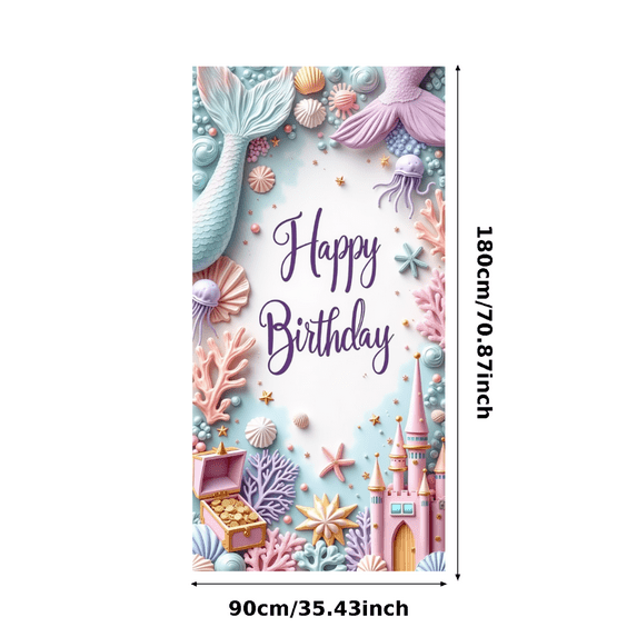 Decorative Design Banner Castle Theme Coral Elements Starfish Decoration for Kids Party Fairy Tale Celebration Magical Event
