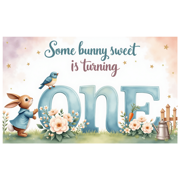 Decorative Design Banner Floral Elements Number One for First Birthday Baby Shower Spring Party Outdoor Event Celebration