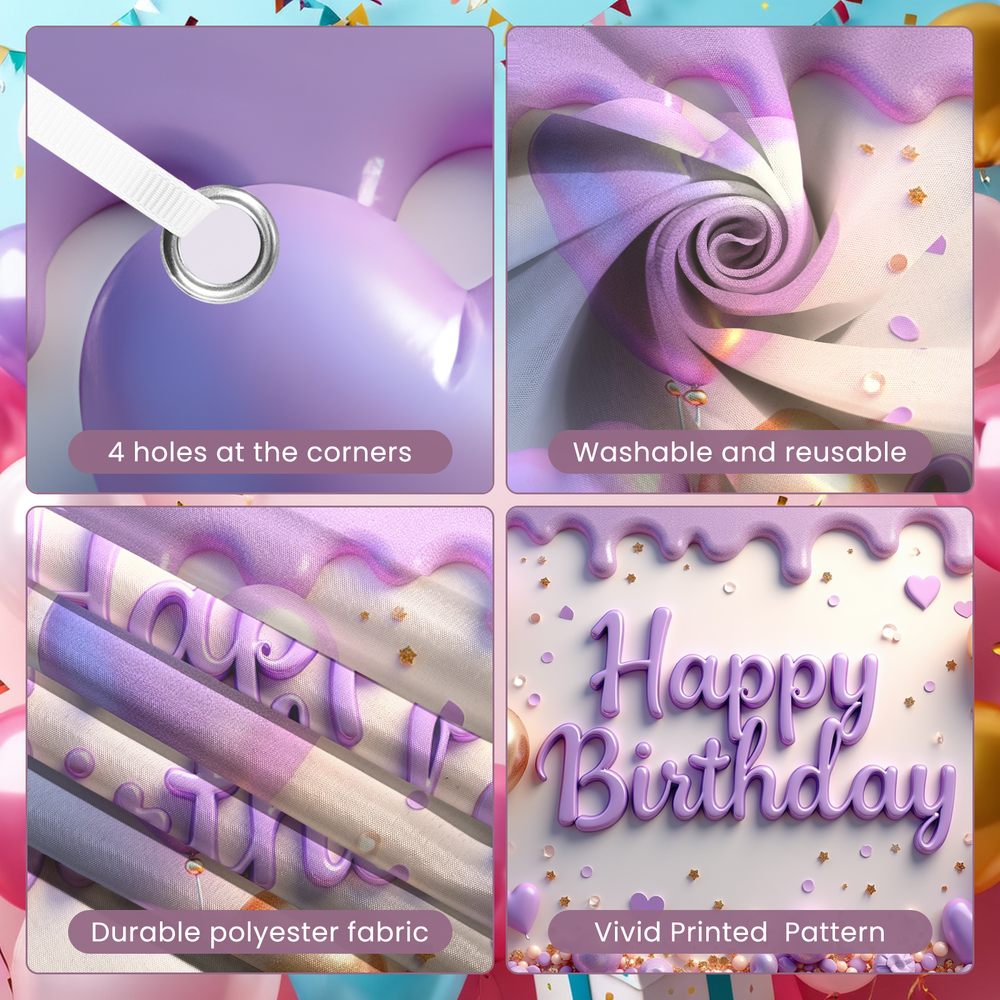 Decorative Design Banner Light Purple Balloon Cake Decoration Celebration Banner for Birthday ...