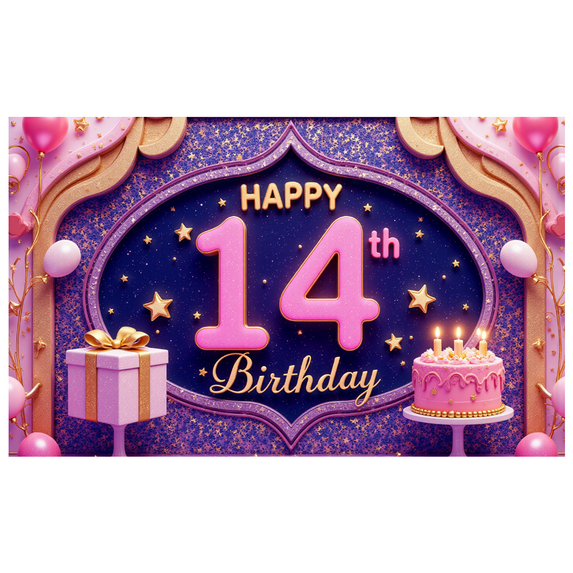 Decorative Design Birthday Banner Cake Decoration Happy 14th Party Backdrop Polyester Material for Birthday Party Celebration Kids Party