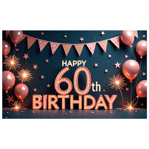 Decorative Design Birthday Banner Glitter Happy 60th Birthday Balloon for Milestone Celebration Party Decoration Event