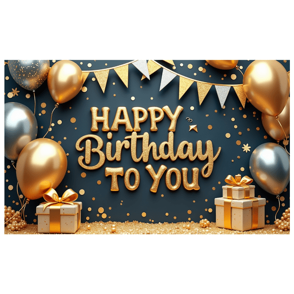 Decorative Design Birthday Party Banner Gold Lettering Balloon Decoration Anniversary Event Decoration for Celebration Party Background