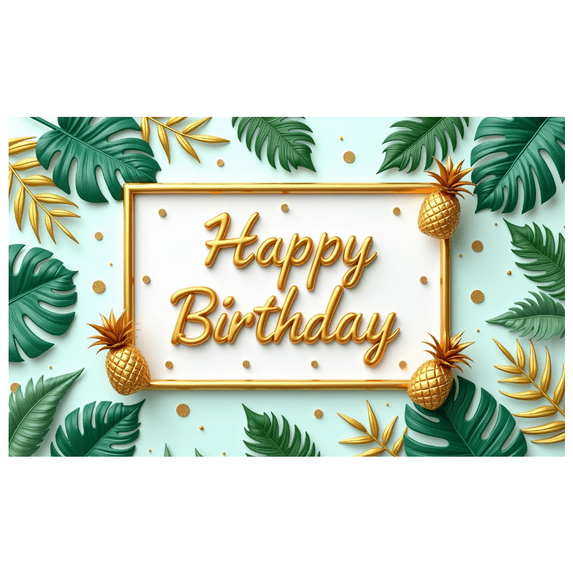 Decorative Design Birthday Party Banner Tropical Theme Pineapple Leaf Decoration Happy Birthday Banner for Summer Party Celebration Indoor Decoration