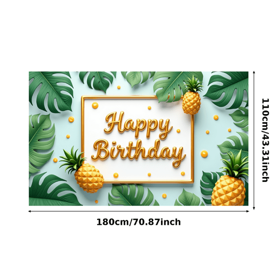 Decorative Design Birthday Party Banner Tropical Theme Pineapple Leaf Decoration Happy Birthday Banner for Summer Party Celebration Indoor Decoration