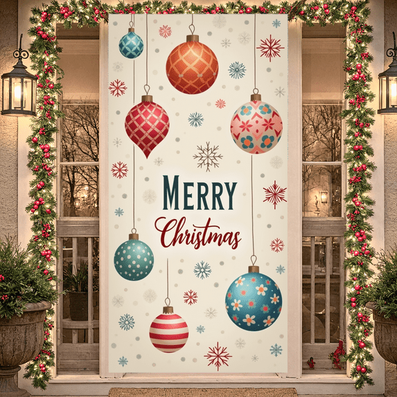 Decorative Design Christmas Banner Colorful Ornaments Holiday Decoration Winter Scene for Christmas Party Holiday Celebration Indoor Events