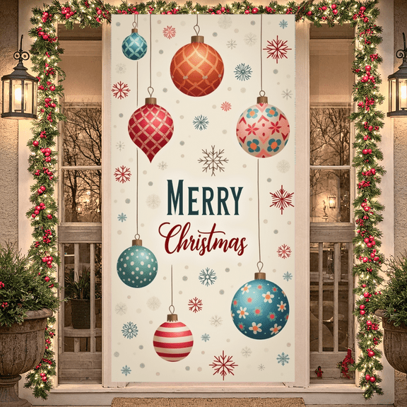 Decorative Design Christmas Banner Colorful Ornaments Holiday Decoration Winter Scene for Christmas Party Holiday Celebration Indoor Events