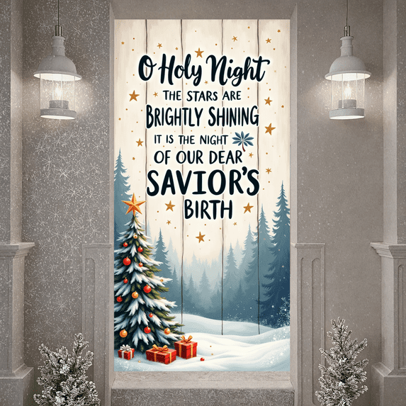 Decorative Design Christmas Banner Festive Decoration O Holy Night Holiday Celebration for Christmas Event Party Winter Decoration