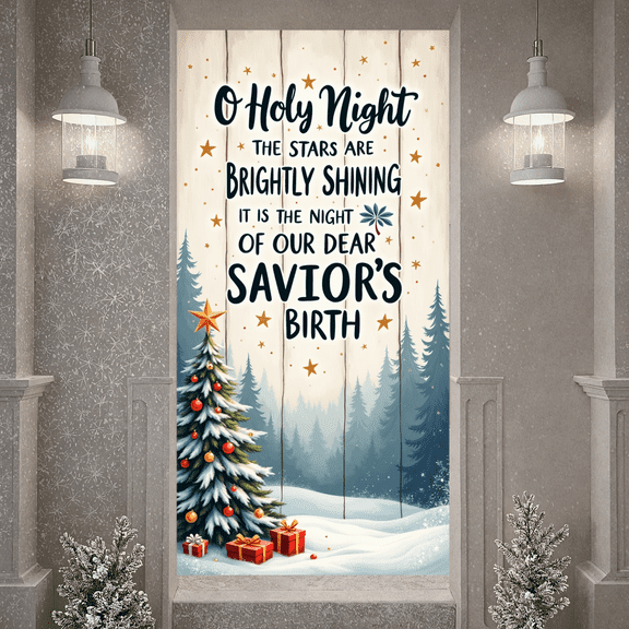 Decorative Design Christmas Banner Festive Decoration O Holy Night Holiday Celebration for Christmas Event Party Winter Decoration