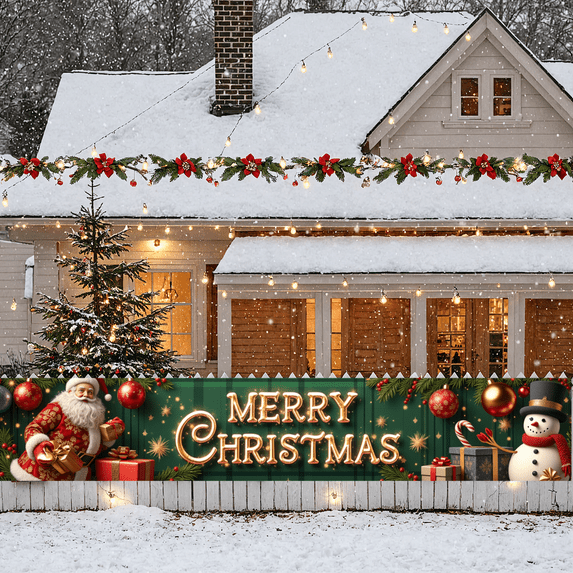 Decorative Design Christmas Banner Festive Decoration Polyester Material Merry Christmas Event Banner Seasonal Theme for Holiday Party Indoor Decoration Christmas Celebration