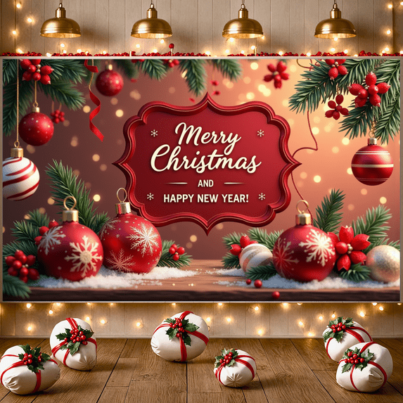 Decorative Design Christmas Banner Festive Red Merry Christmas Ornament Holiday Display for Christmas Party Indoor Decoration Event Celebration