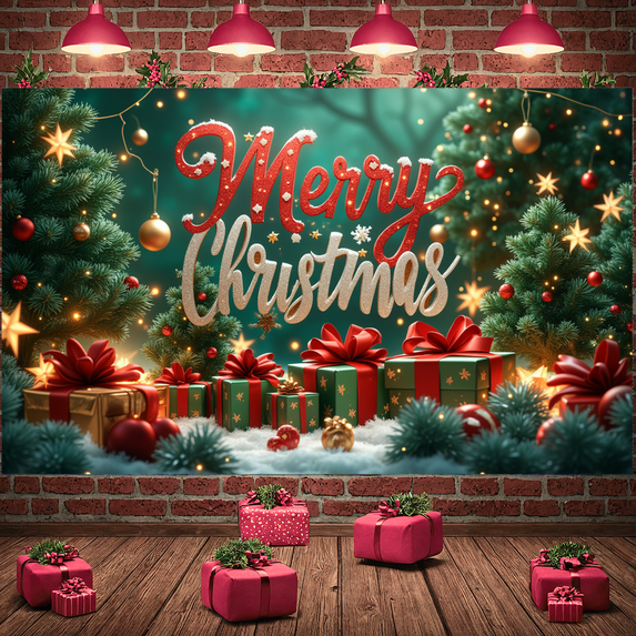 Decorative Design Christmas Banner Festive Red Merry Christmas Ornament Holiday Display for Christmas Party Indoor Decoration Event Celebration