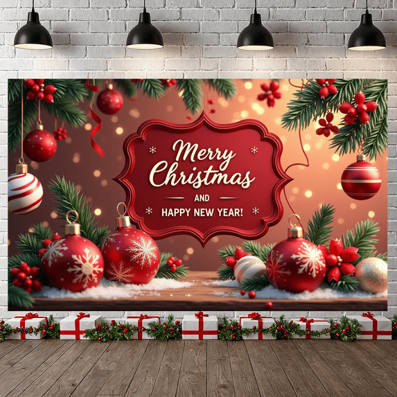 Decorative Design Christmas Banner Festive Red Merry Christmas Ornament Holiday Display for Christmas Party Indoor Decoration Event Celebration