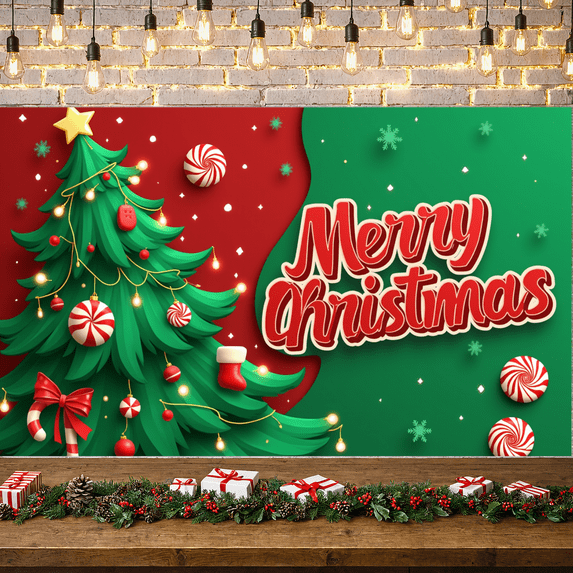Decorative Design Christmas Banner Holiday Tree Candy Cane for Christmas Party Decoration Indoor Celebration Winter Event