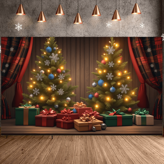 Decorative Design Christmas Banner Pine Tree Snowflake LED Lights Celebration for Holiday Decoration Home Party Winter