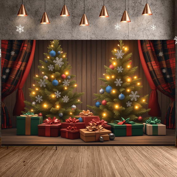 Decorative Design Christmas Banner Pine Tree Snowflake LED Lights Celebration for Holiday Decoration Home Party Winter