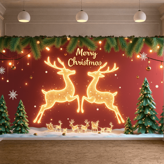 Decorative Design Christmas Banner Santa Claus Night Scene Merry Christmas for Holiday Celebration Winter Festive Event Indoor Decoration