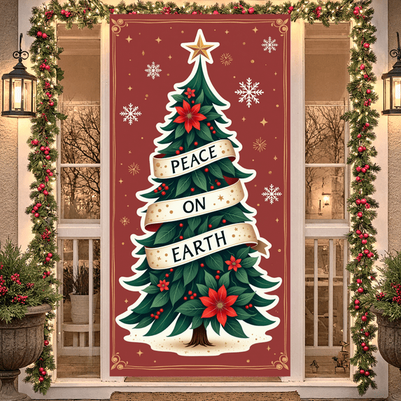 Decorative Design Christmas Tree Peace Message Banner Decorative Ornaments Seasonal Theme Holiday Celebration for Indoor Decoration Home Decor Party Decoration