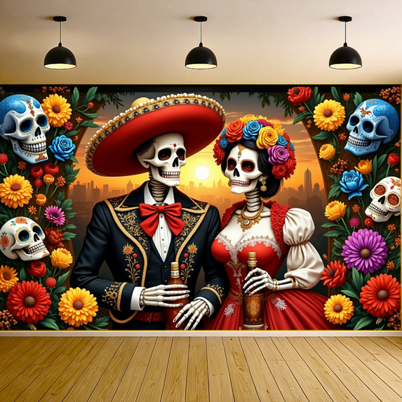 Decorative Design Day of the Dead Banner Colorful Theme Sugar Skull Design for Mexican Festival Celebration Holiday Party