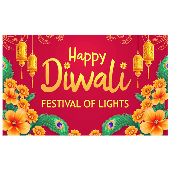 Decorative Design Diwali Banner Colorful Theme Festival of Lights Polyester Material Floral Design for Indian Festival Home Decoration Outdoor Celebration