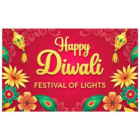 Decorative Design Diwali Banner Colorful Theme Festival of Lights Polyester Material Floral Design for Indian Festival Home Decoration Outdoor Celebration