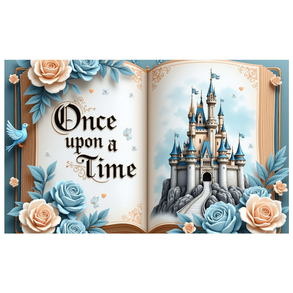 Decorative Design Fairy Tale Banner Floral Elements Castle Illustration Photobook Fantasy Theme for Storytelling Events Wedding Indoor Decoration