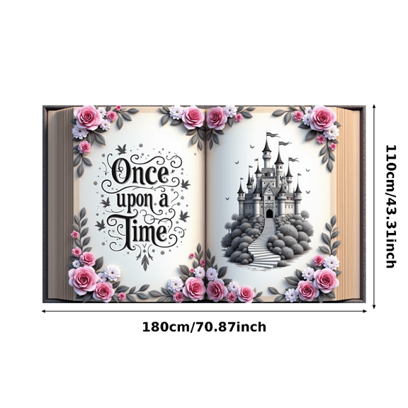 Decorative Design Fairy Tale Banner Floral Elements Castle Illustration Photobook Fantasy Theme for Storytelling Events Wedding Indoor Decoration