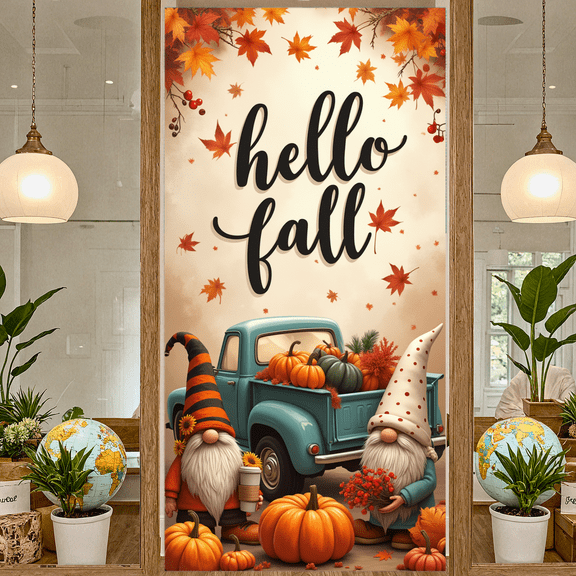 Decorative Design Fall Banner Polyester Material Autumn Gnome Decorative Fall Decoration Hello Fall for Seasonal Party Indoor Decoration Home Decor