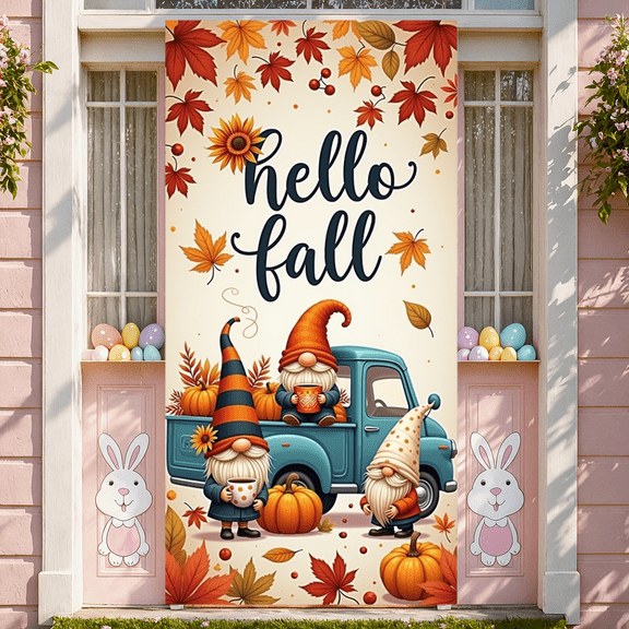 Decorative Design Fall Banner Polyester Material Autumn Gnome Decorative Fall Decoration Hello Fall for Seasonal Party Indoor Decoration Home Decor