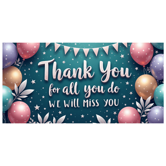 Decorative Design Farewell Banner Colorful Theme Appreciation Banner Balloon Decoration Golden Stars Glitter Decoration We Will Miss You Banner for Retirement Party Indoor Decoration Outdoor Event