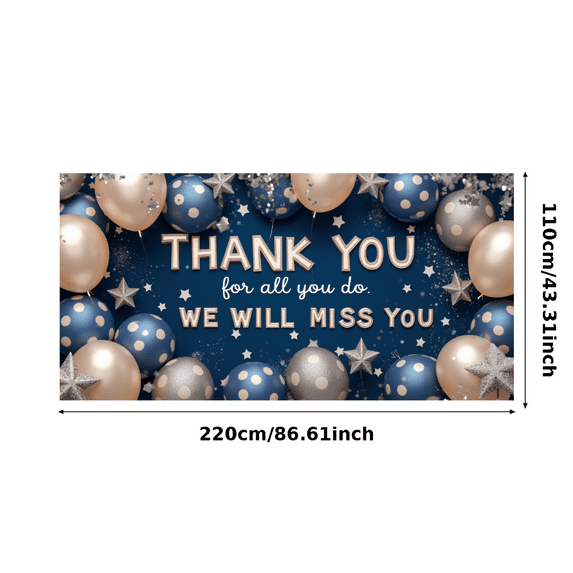 Decorative Design Farewell Banner Colorful Theme Appreciation Banner Balloon Decoration Golden Stars Glitter Decoration We Will Miss You Banner for Retirement Party Indoor Decoration Outdoor Event