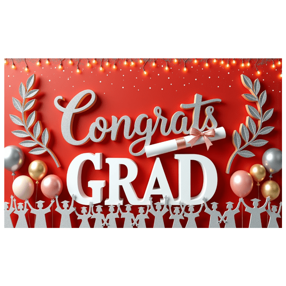 Decorative Design Graduation Banner Silver Leaf Elegant Diploma Grad Cap for Graduation Party Indoor Decoration Ceremony Celebration