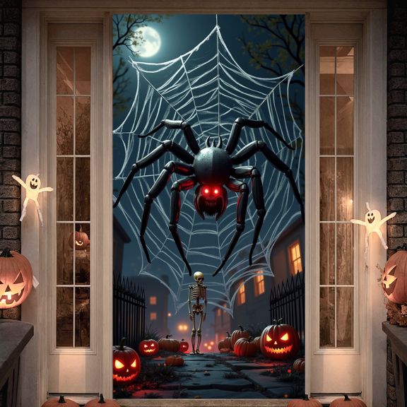 Decorative Design Halloween Banner Spooky Theme Skeleton Illustration Pumpkin Graphics Spider Web for Halloween Party Night Event Decoration