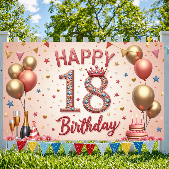 Decorative Design Happy 18 Birthday Banner Balloon Decoration Cake Decoration Banner for Birthday Party Celebration Indoor Decoration