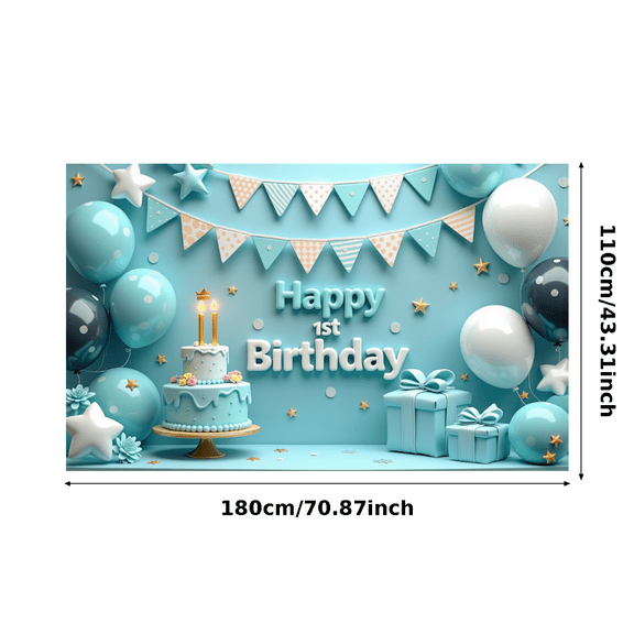 Decorative Design Happy 1st Birthday Banner Balloon Decoration Blue Theme Cake Decoration Gift Boxes for Kids Party Indoor Decoration Photo Shoot
